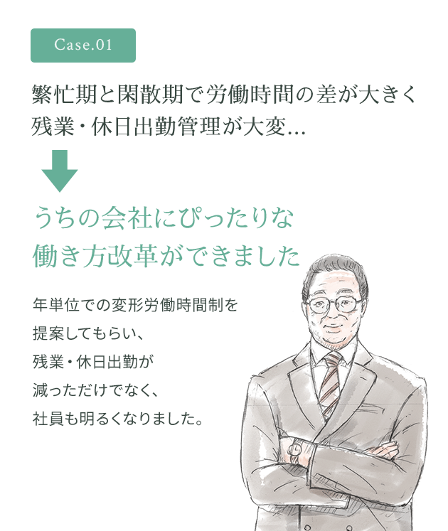 繁忙期と閑散期で労働時間の差が大きく、残業・休日出勤管理が大変...